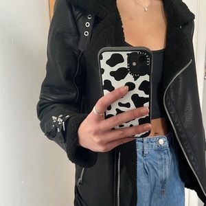 Faux fur-lined leather jacket